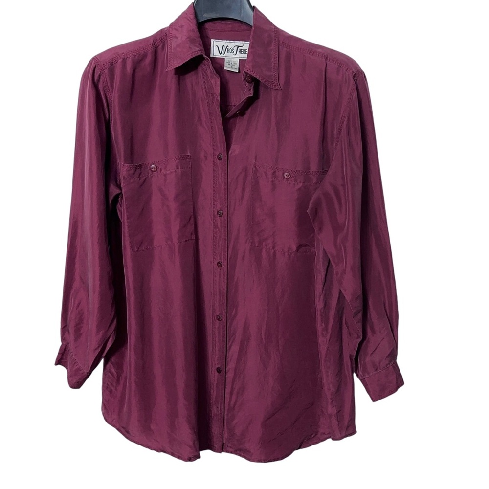 Who's There Vintage Silk Shirt Womens Size S Fall Casual